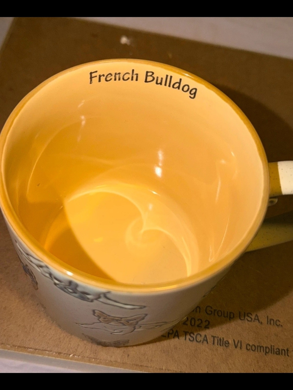 French Bulldog Ceramic Mug with Yellow Interior